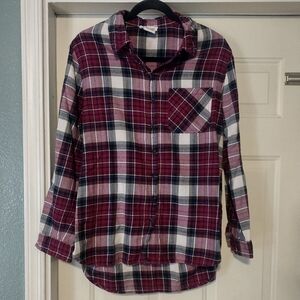 beachlunchlounge Women's Multicolor Plaid Cotton Button Up Shirt Size Medium